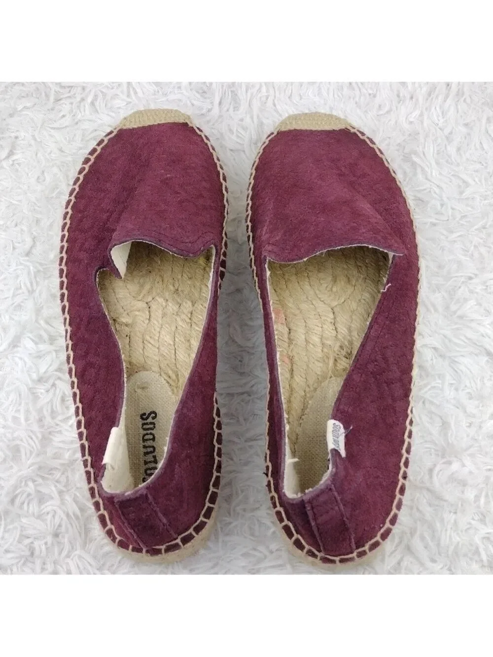 Soludos Burgundy Stitched Suede Leather Almond Toe Espadrille Platform Shoe